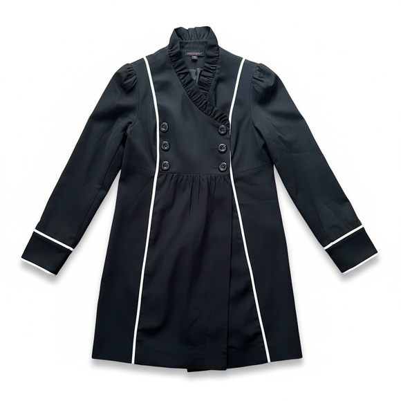 Betsey Johnson Black Dress Coat White Piping Princess Structured Size 10 - Picture 5 of 13